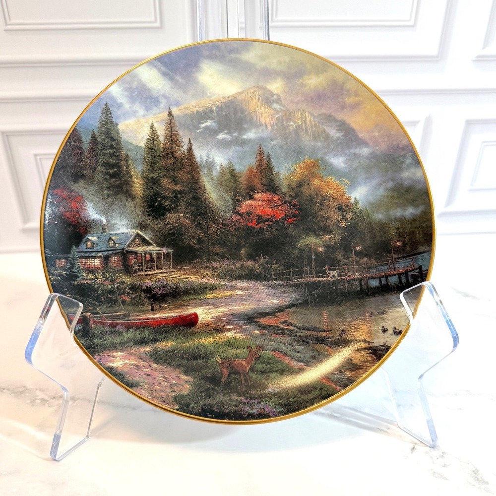 VTG 1995 Bradford Exchange "Afternoon on Forest Lake" 8" Plate 22K Gold Edge